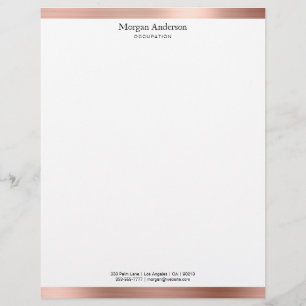 Faux Rose Gold Metal, Black Name Info Custom Letterhead