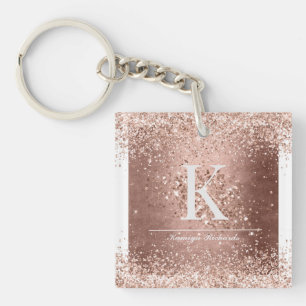 Faux Rose Gold Monogram and Name Key Chain