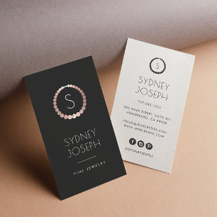 Faux Rose Gold Monogram Necklace Logo   Jewellery Business Card