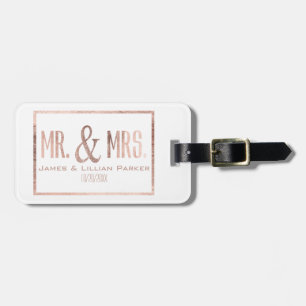 Faux Rose Gold Mr. and Mrs. Monogram Wedding Luggage Tag