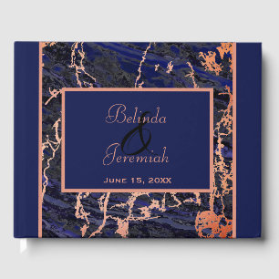 Faux Rose Gold & Navy Marble Wedding Guest Book