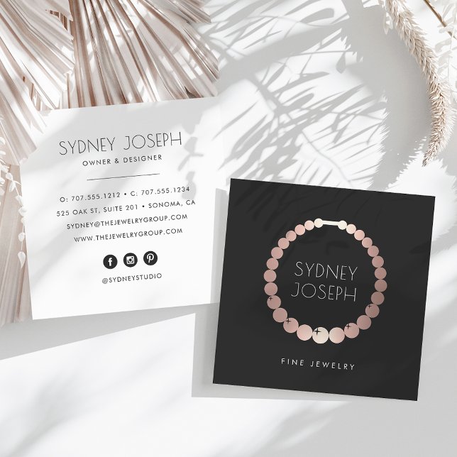 Faux Rose Gold Necklace Logo | Jewellery Design Square Business Card (Creator Uploaded)
