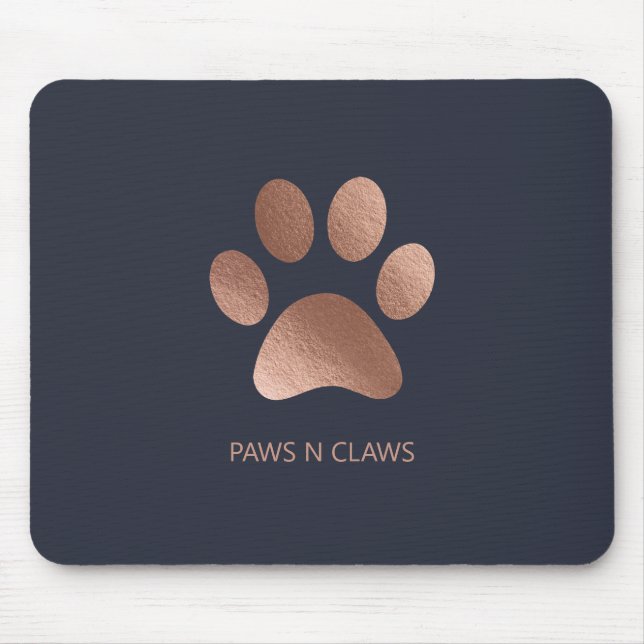 Faux Rose Gold Paw Print On Navy Mouse Pad (Front)