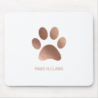 Faux Rose Gold Paw Print On White
