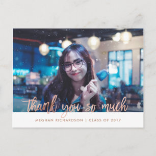 Faux Rose Gold Photo Graduation Thank You Postcard