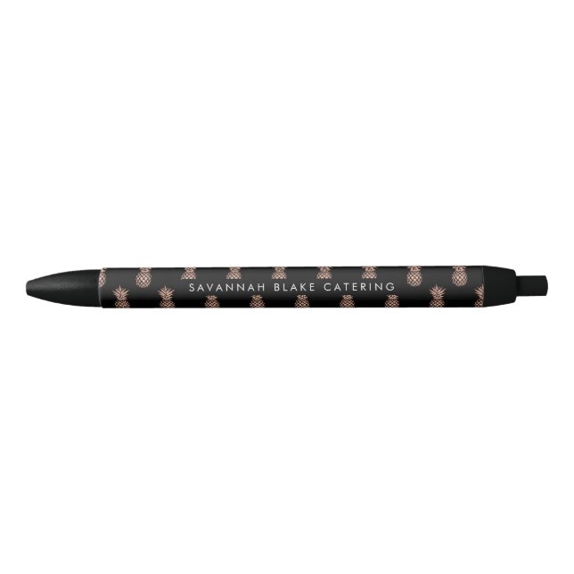 Faux Rose Gold Pineapple Personalised Black Ink Pen (Front)