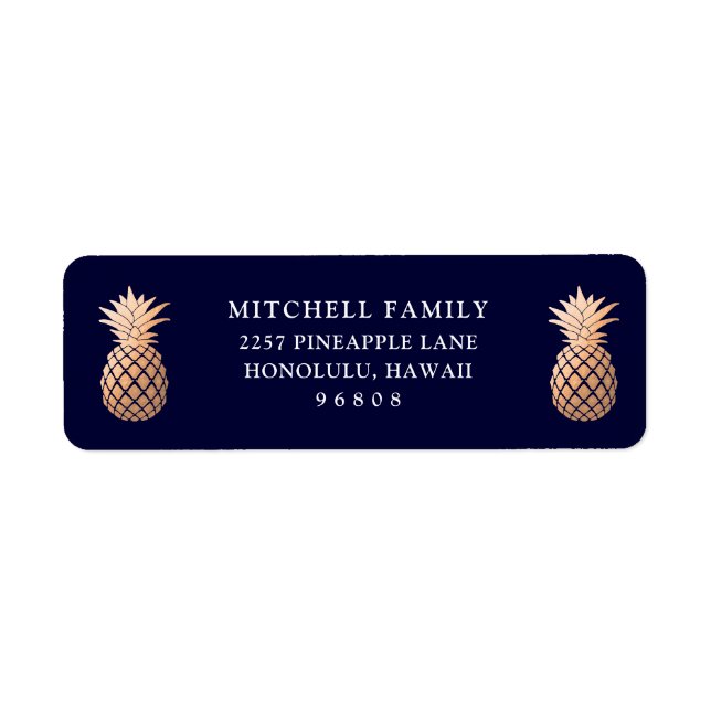 Faux Rose Gold Pineapples on Navy Blue (Front)