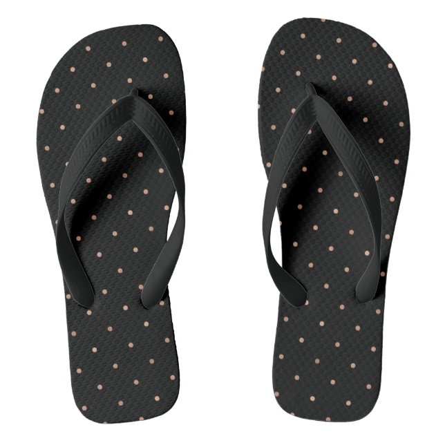 Faux Rose Gold Polka Dots on Black Jandals (Footbed)