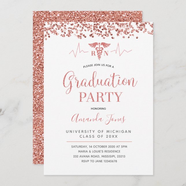 FAUX ROSE GOLD RN Nurse Graduation Party Invitation (Front/Back)