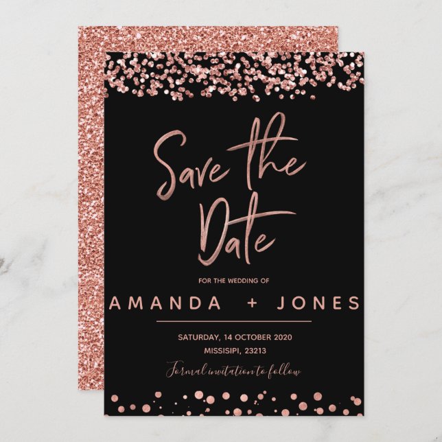 FAUX ROSE GOLD Save the Date Invitation (Front/Back)