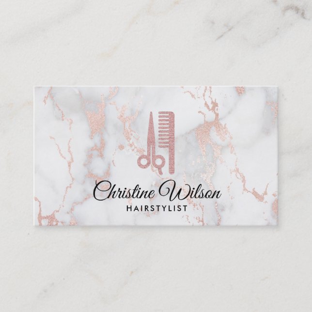 faux rose gold scissors and comb business card (Front)