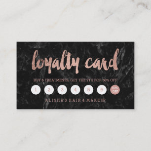 Faux rose gold script black marble loyalty card
