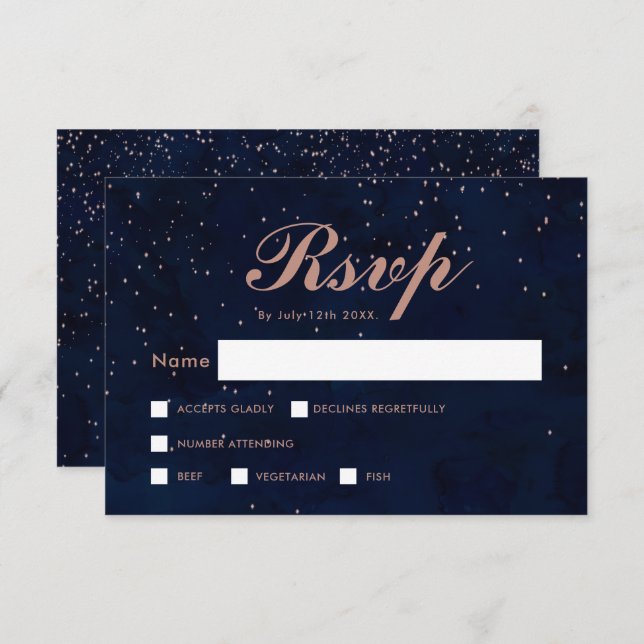 Faux rose gold stars navy blue watercolor  rsvp invitation (Front/Back)