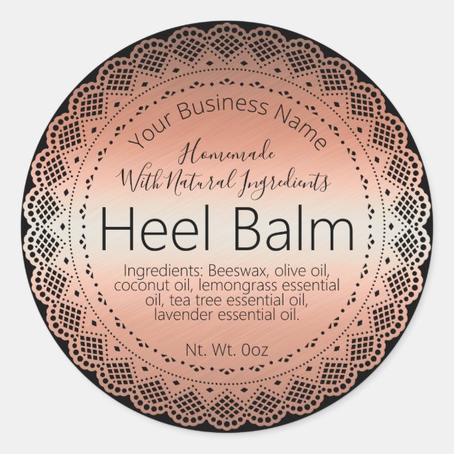 Faux Rose Gold Sticker Label Handmade Heel Balm (Front)