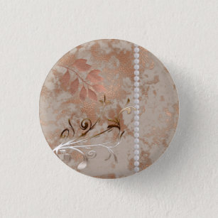 Faux Rose Gold White Pearls Floral Swirl Button