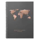 Faux Rose Gold World Map on Smoky Grey