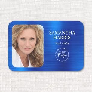 Faux Royal Blue Foil Logo and Photo Name Tag
