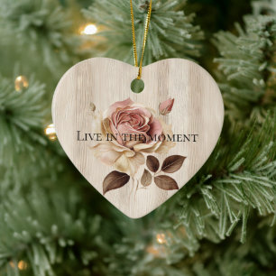 Faux Rustic Cream Pink Rose Wood   Ceramic Tree Decoration