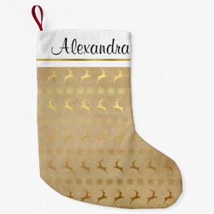 Faux Rustic Gold Foil Reindeer Snowflake Monogram Small Christmas Stocking