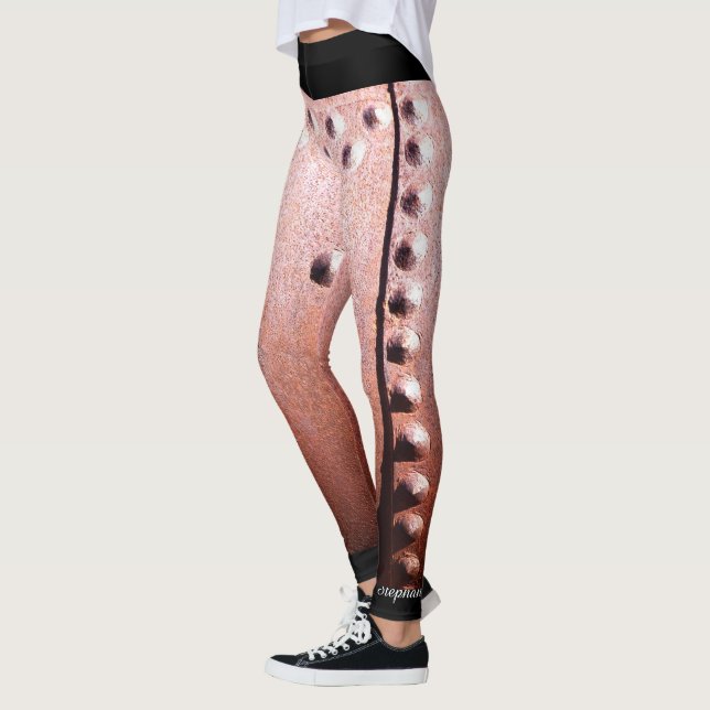 Faux Rustic Rusty Metal with Name on Ankle Leggings (Left)