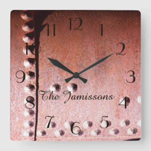 Faux Rusty Metal Abstract, Name, Personalised Square Wall Clock