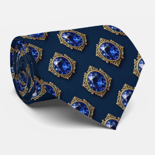 Faux Sapphires with Antique Gold Setting Blue Tie