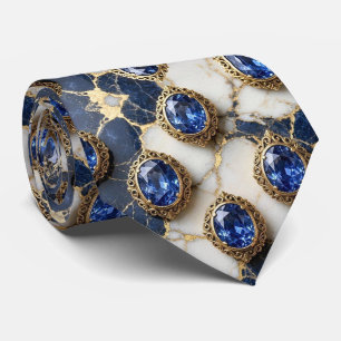 Faux Sapphires with Antique Gold Setting Blue Tie