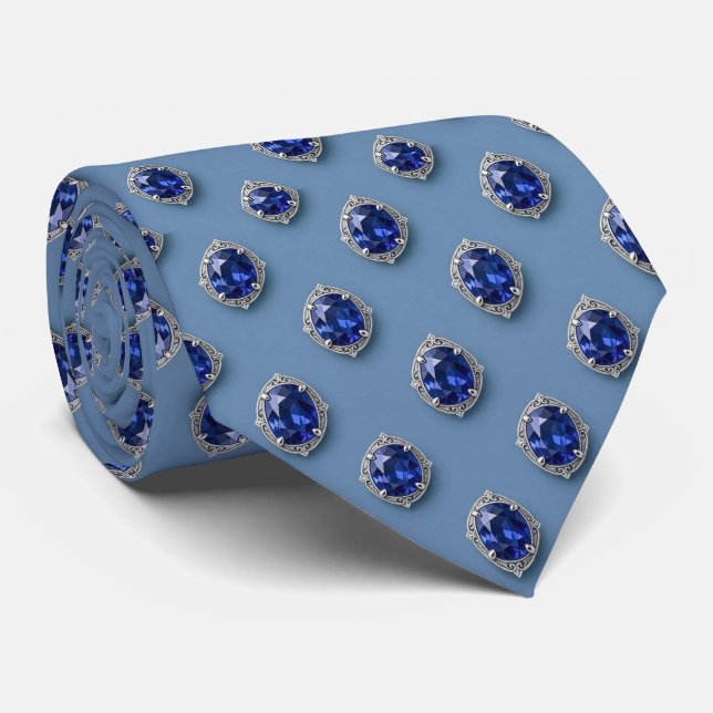Faux Sapphires with White Gold Setting Blue Tie (Rolled)