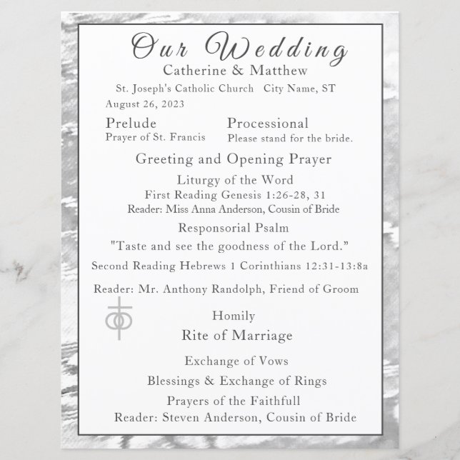 Faux-Satin Catholic Wedding Program  (Front)
