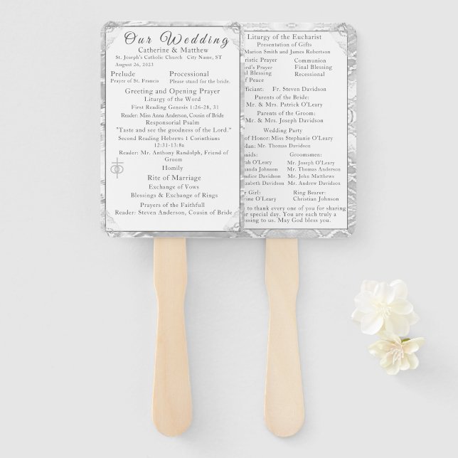 Faux-Satin Catholic Wedding Program  Hand Fan (Front and Back)