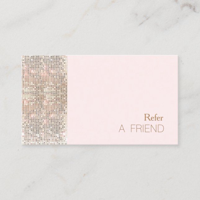 FAUX Sequin Beauty Salon Refer A Friend Light Pink Referral Card (Front)