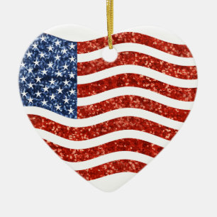 faux sequin print american flag ceramic tree decoration