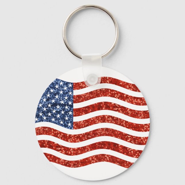 faux sequin print american flag key ring (Front)