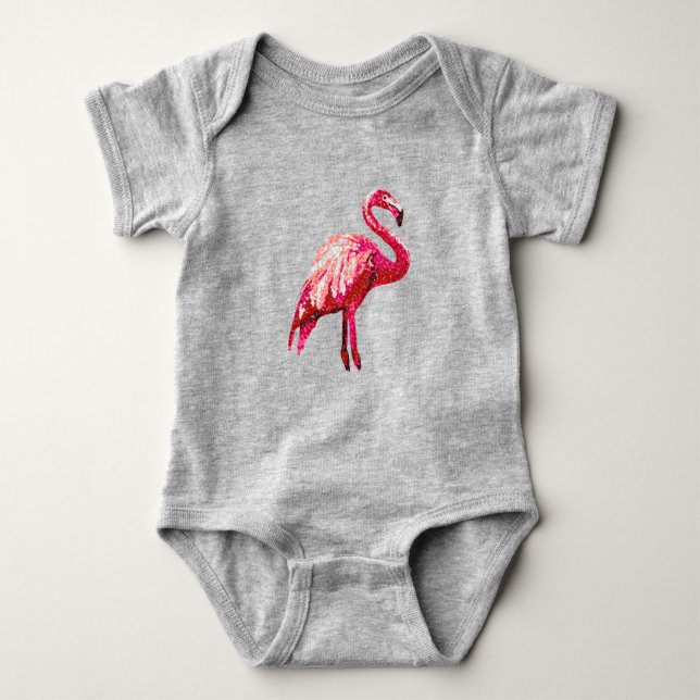 Faux Sequin Printed Tropical Flamingo Bird Baby  Bodysuit (Front)