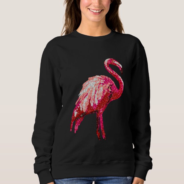 Faux Sequin Printed Tropical Flamingo Bird Sweatshirt (Front)