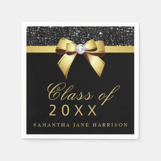 Faux Sequins Bow Gold Black Graduation Party Napkin