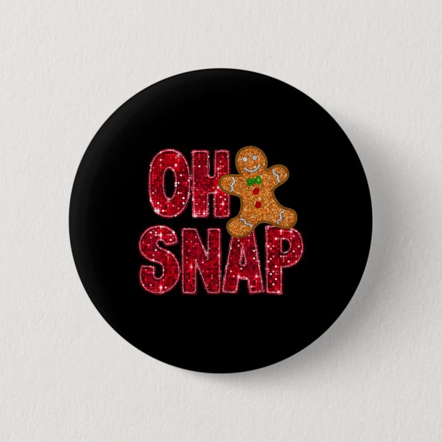 Faux Sequins Oh Snap Christmas Gingerbread Family  6 Cm Round Badge (Front)
