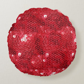 Faux Sequins - Red Sequin Pattern Round Cushion