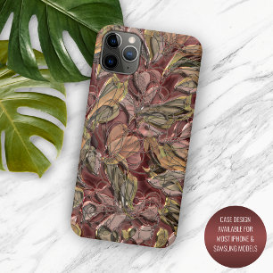 Faux Shiny Dark Red Green Gold Floral Art Pattern iPhone 16 Pro Max Case