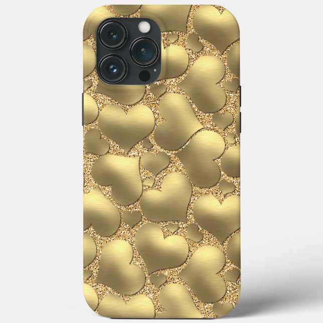 Faux Shiny Gold Glitter Heart Art Pattern Case-Mate iPhone Case (Back)