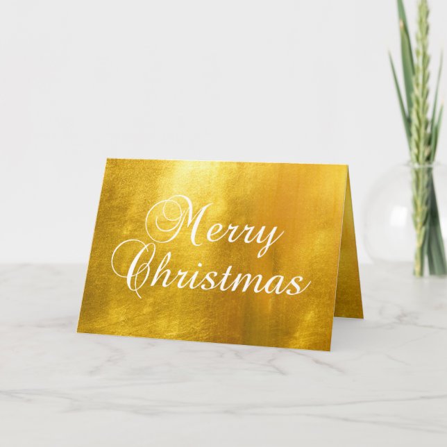 Faux Shiny Golden Foil Family Photo Holiday Card (Front)