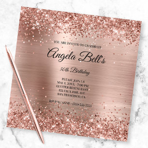 Faux Shiny Rose Gold Glitter Brushed Foil Monogram Invitation