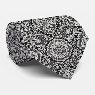Faux Silk | Black and White Lace Pattern | Tie