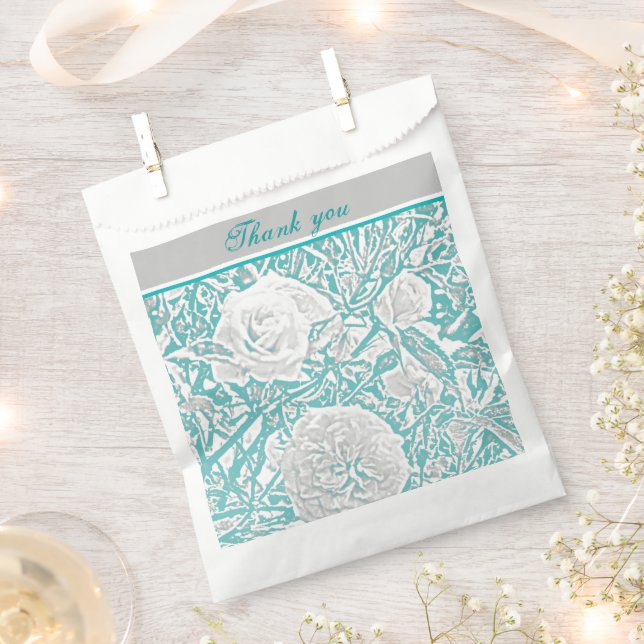 Faux Silk Embossed Illusion Rose/Teal Favour Bags (Clipped)