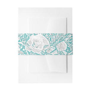 Faux Silk Embossed Illusion Rose/Teal  Invitation Belly Band