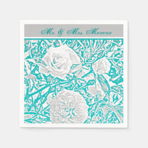 Faux Silk Embossed Illusion Rose/Teal Napkin