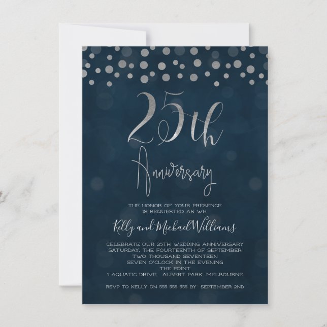 Faux Silver 25th Wedding Anniversary Invitation (Front)