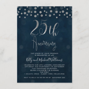 Faux Silver 25th Wedding Anniversary Invitation