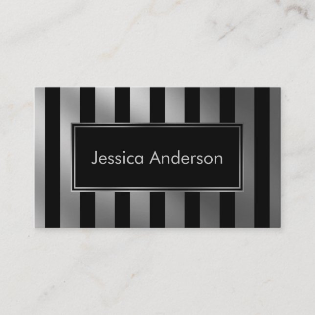 Faux Silver and Black Multi-Directional Stripes Business Card (Front)