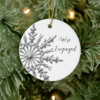 Faux Silver and White Winter Snowflake Engagement Ceramic Tree Decoration